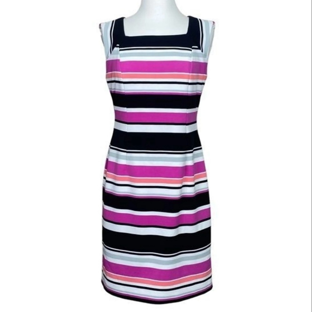 Alex Marie Multi-Colored Stripe, Square Neck, Sleeveless Sheath Dress - Size 6